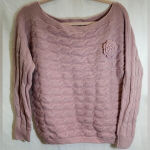 Military Hippie Pink Cable Knit Sweater with Floral Accent